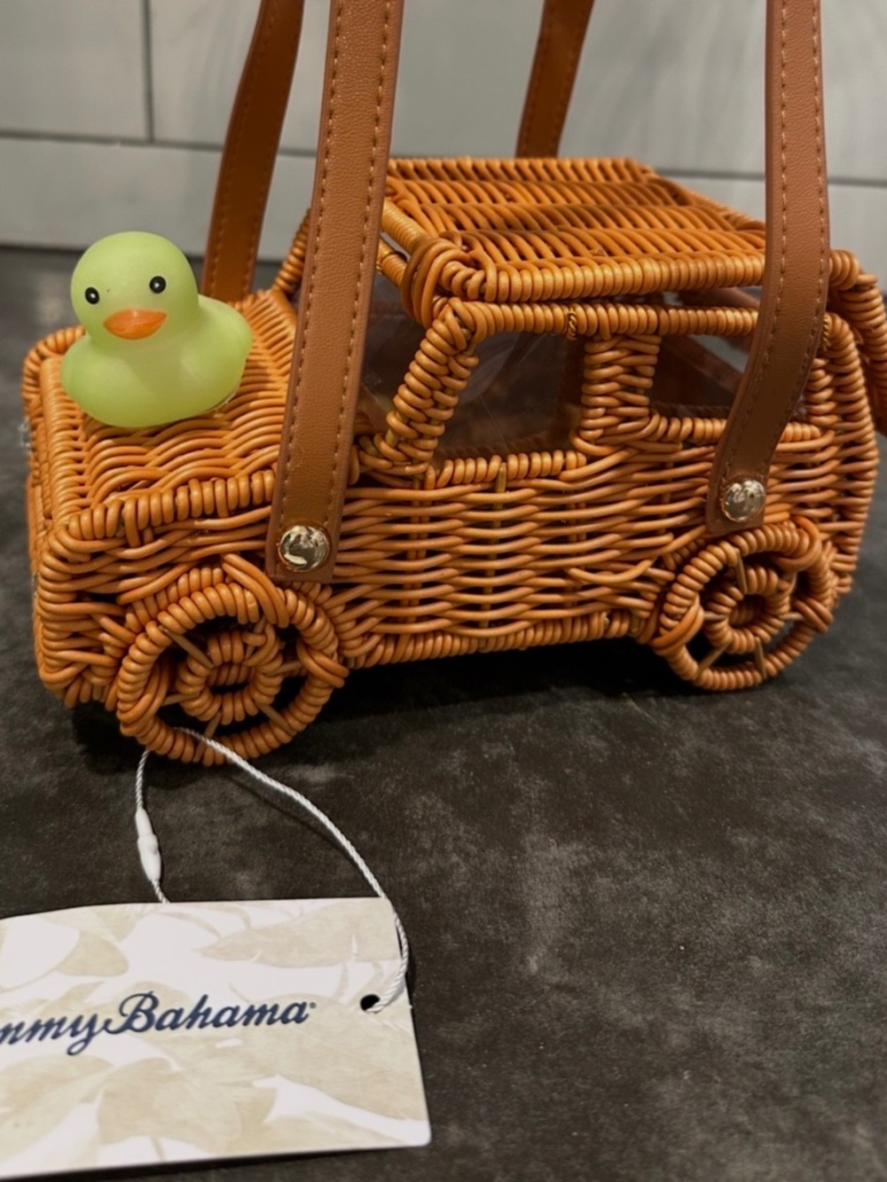 TOMMY BAHAMA WICKER JEEP PURSE W/GLOW IN THE DARK DUCK -- PERFECT FOR SUMMER!!